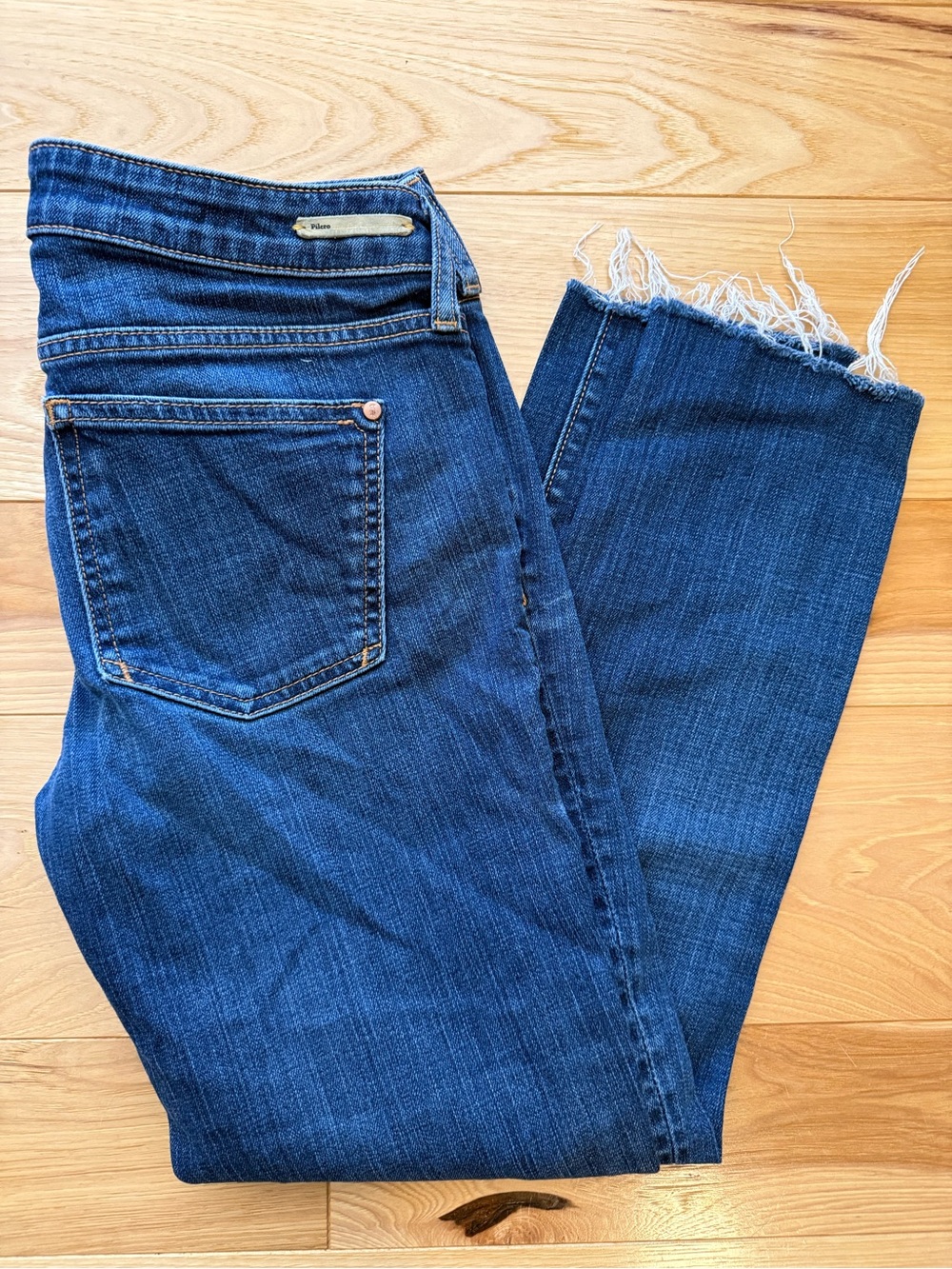 Pilcro by Anthropology Blue Cropped Raw Frayed-Hem Slim Jeans